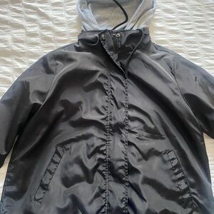No Boundaries Black and Gray Hooded Raincoat